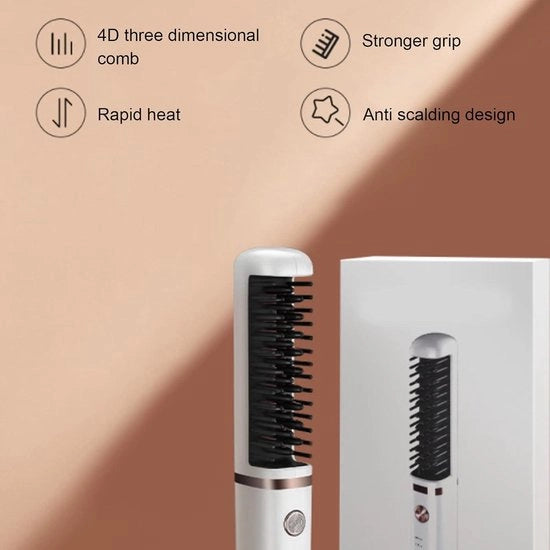 Stylo a spazzola a batteria - Spazzola per dirizzare i capelli - Ricaricabile - Strumenti per lo stile - Spazzola per ricci - Bianco