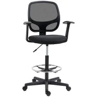 Sedia da Ufficio ad Altezza Regolabile con Braccioli, Rotelle e Seduta Imbottita, 60x56x110-132 cm, Nera