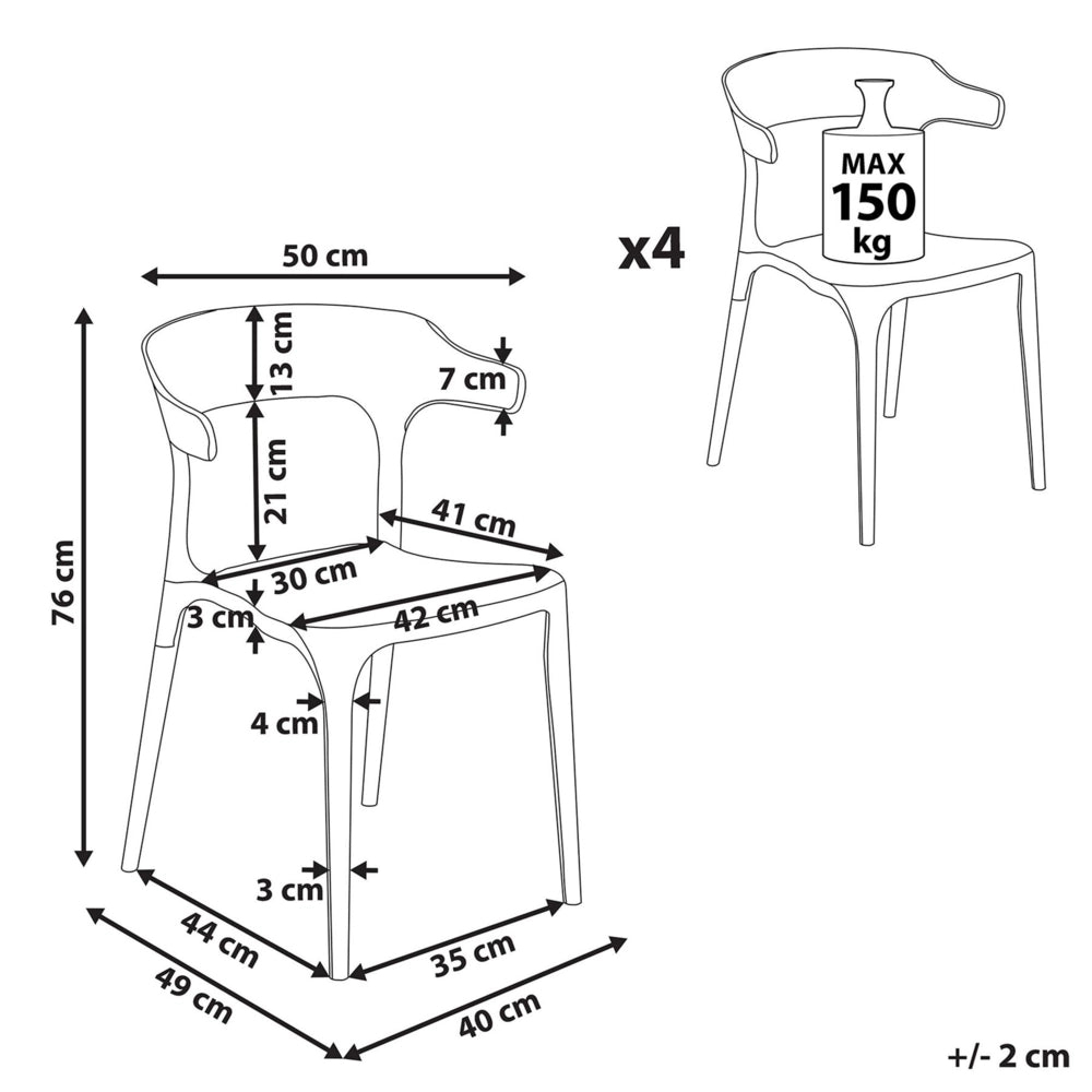 Set di 4 sedie da giardino rosa in polipropilene leggero resistente alle intemperie in plastica per interni e per esterni moderno