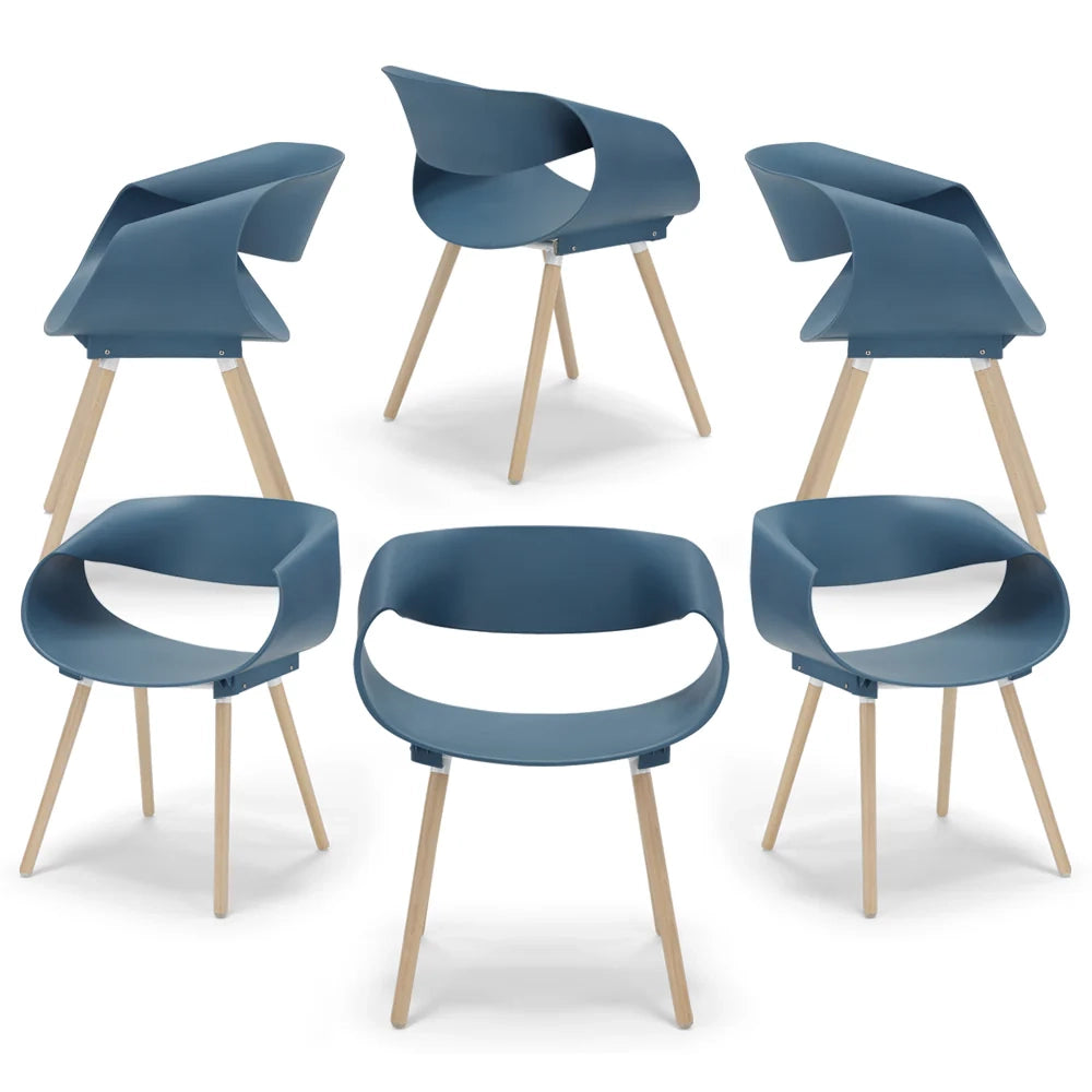 Set 6 sedie in polipropilene DILETTA con gambe in faggio, resistente ai raggi UV, design moderno, ideale per sala da pranzo, cucina, sala d’attesa, bar, ristoranti, colore Petrolio