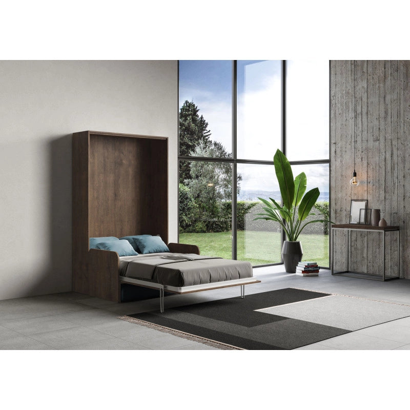Letto matrimoniale francese a scomparsa 140 Kentaro con divano , azzurro - Noce