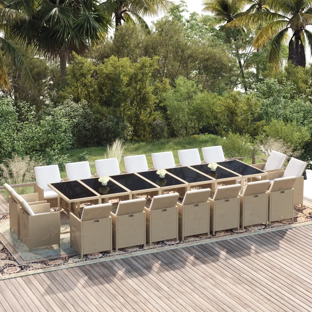 Set da Pranzo per Giardino 19pz con Cuscini in Polyrattan Beige cod mxl 36001