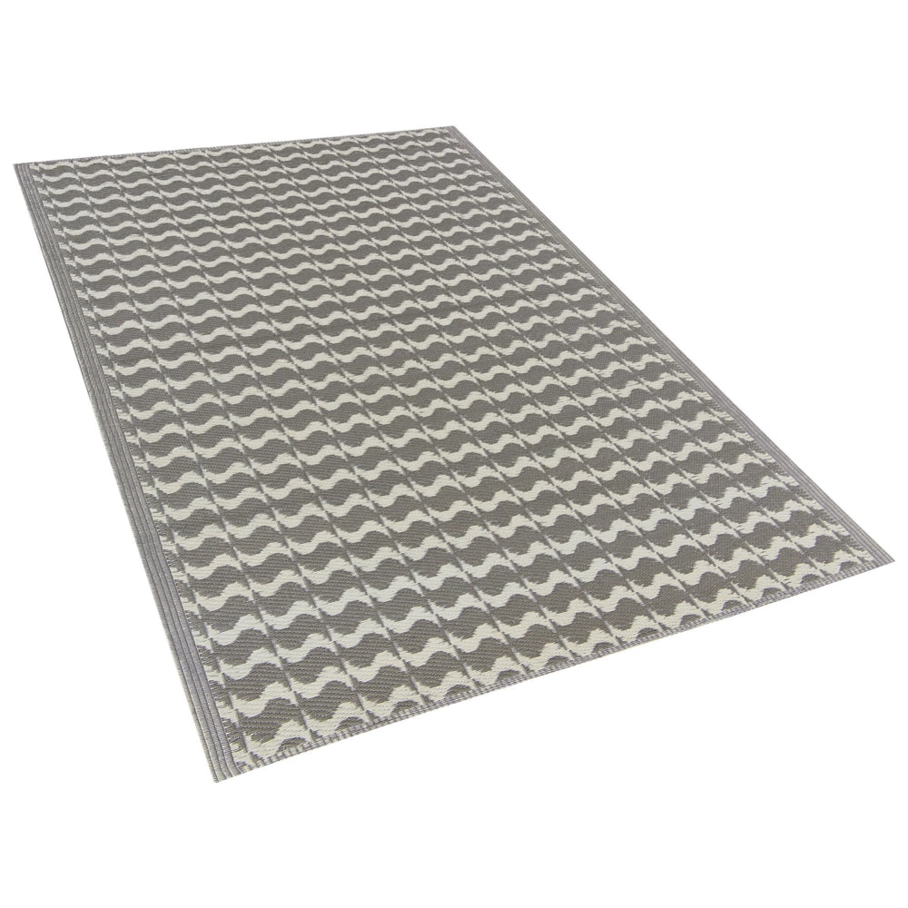 Tappeto per esterni Grigio Materiali sintetici Rettangolare 120 x 180 cm Motivo geometrico ondulato Accessori da balcone
