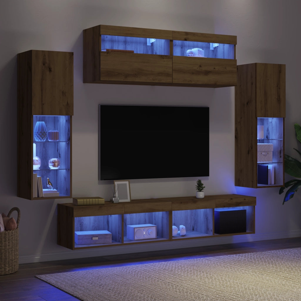Mobili TV da parete  con luci LED 2 pezzi Acero Artigianale 80x30x30 cm