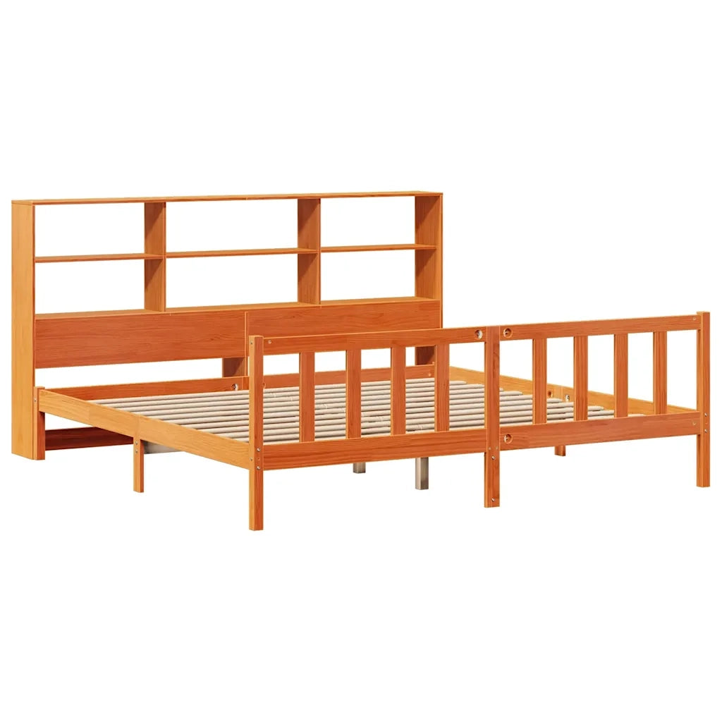 Letto Libreria senza Materasso Marrone Cera 200x200 cm in Pino 3321726