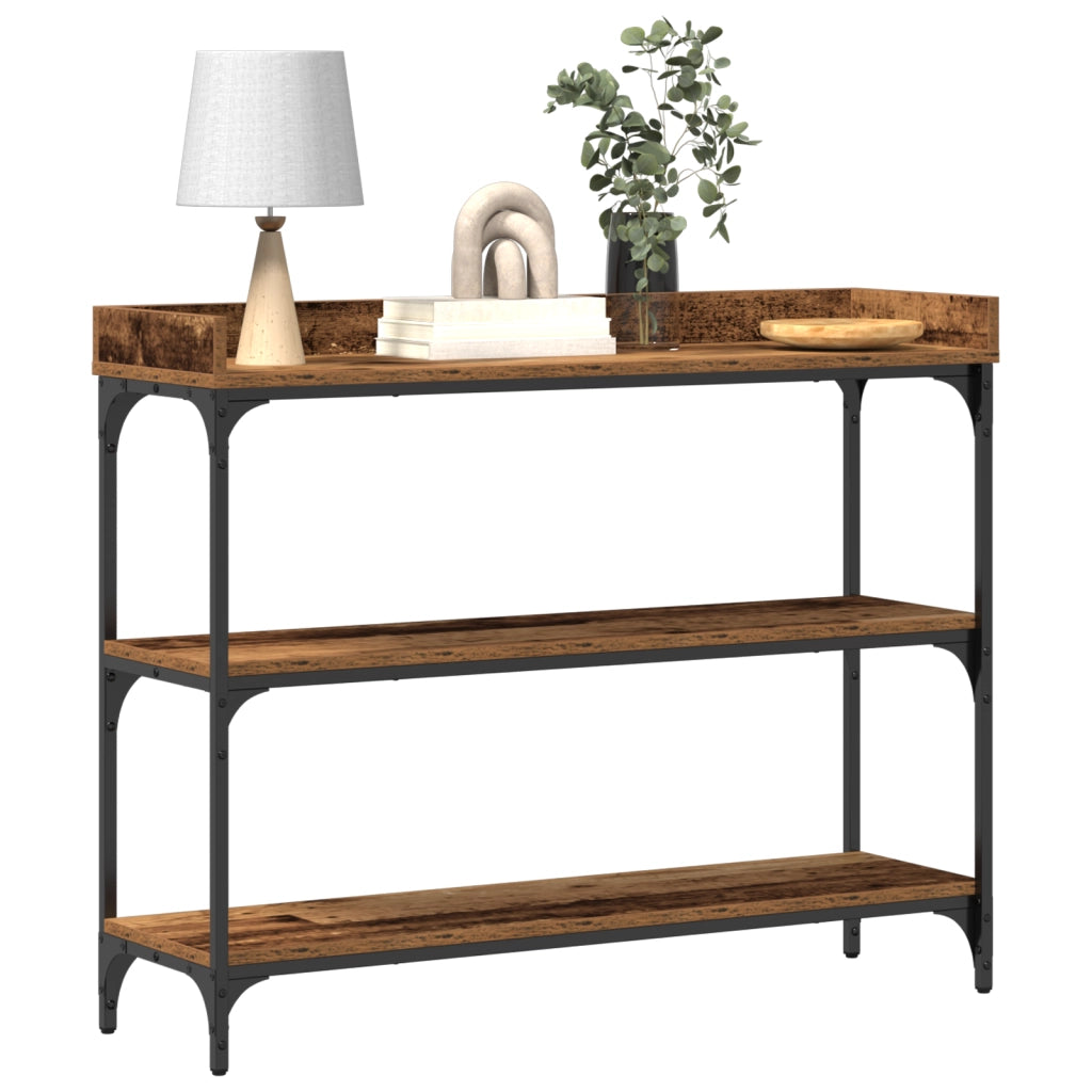 Console Table in Legno Antico 100x30x80 cm in Legno Ingegnerizzato e Acciaio