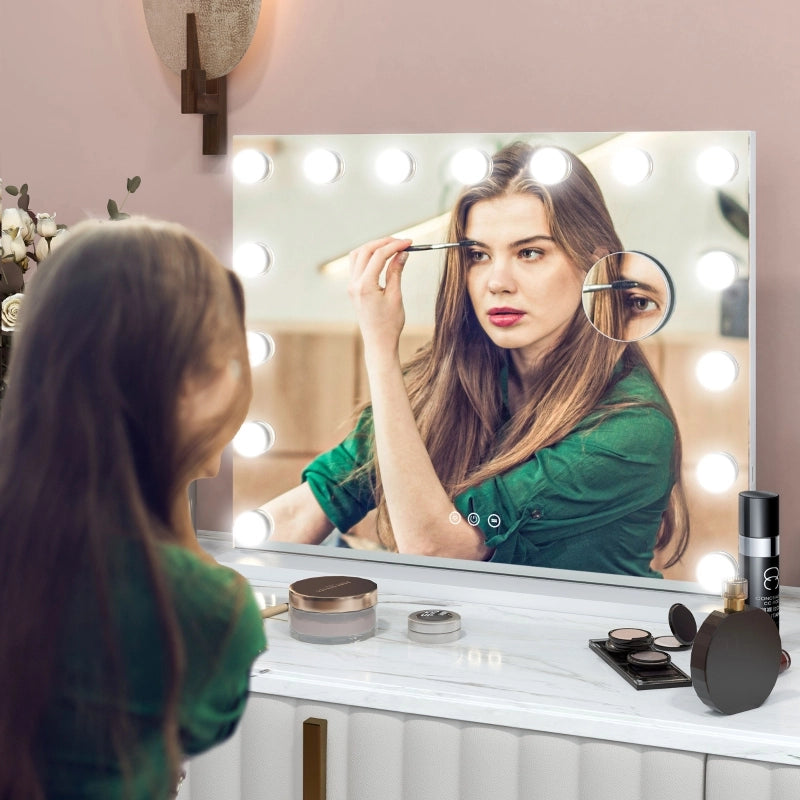 Specchio cosmetico LED 58x48 cm con 3 modalità luce, dimmer, USB e montaggio a parete, bianco