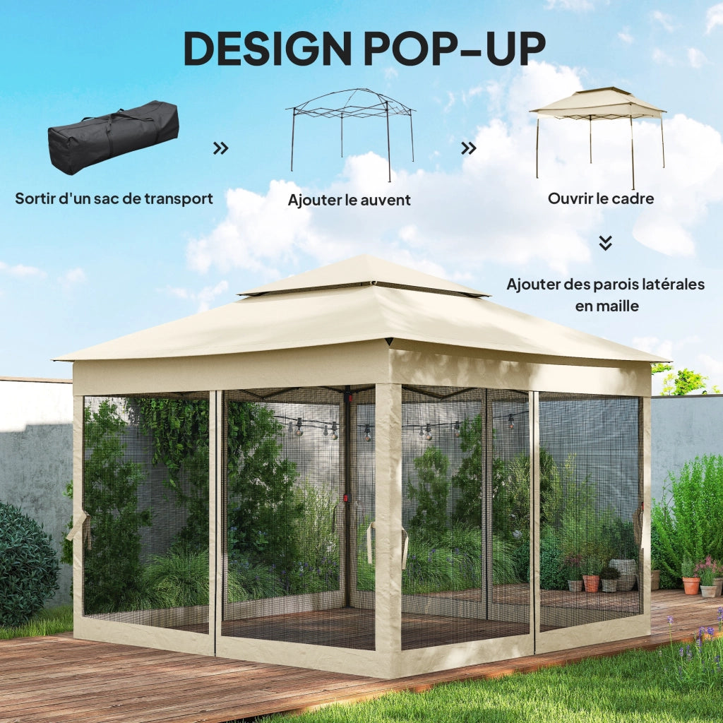 Tonnelle da giardino pieghevole 3x3m ¨C zephmum ¨C crema, metallo, poliestere