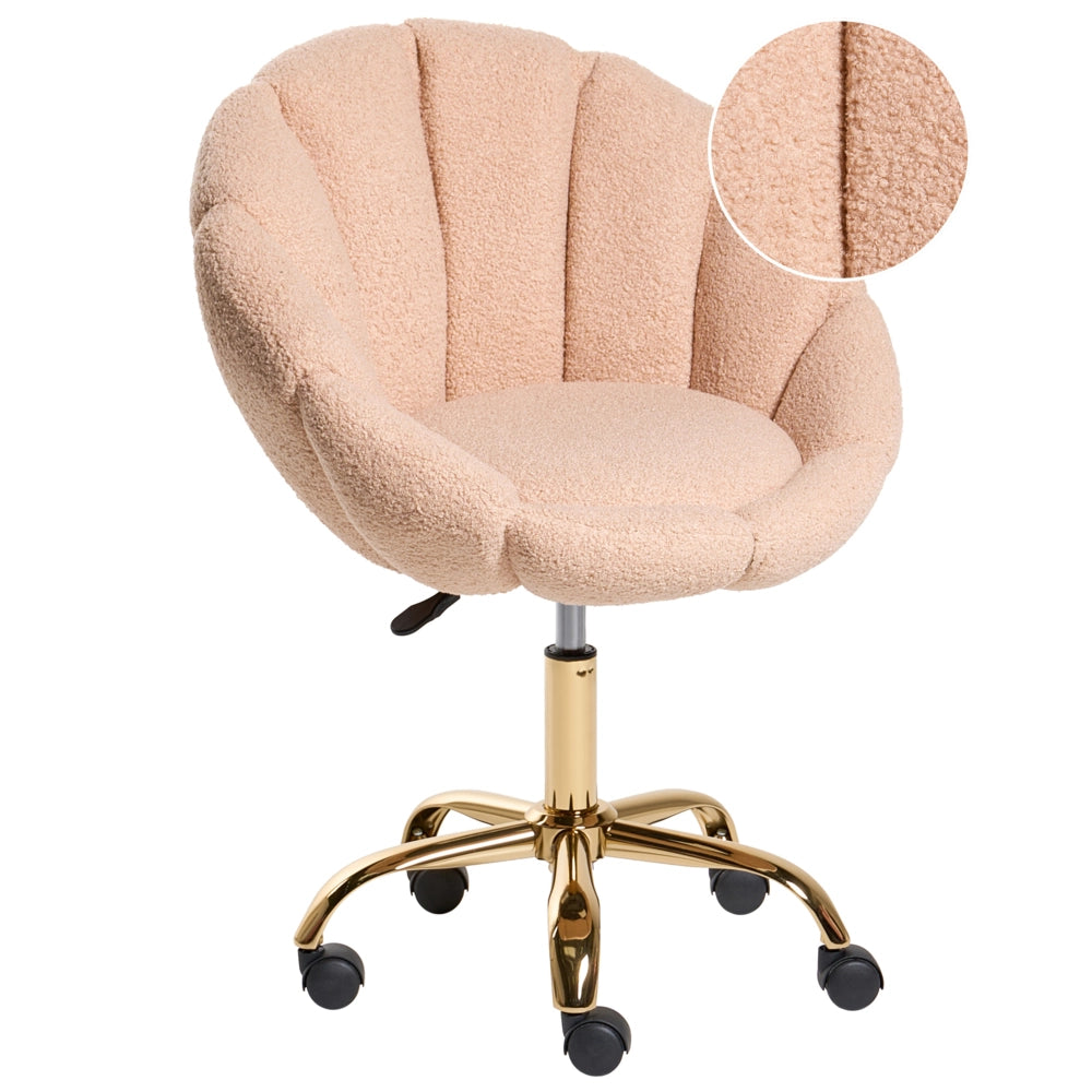 Elegante sedia da ufficio girevole in tessuto bouclè rosa pastello con base regolabile in altezza Design moderno Home Office