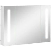kleankin Armadietto Specchiera da Bagno con 3 Armadietti, 3 Ripiani e Luce LED, 90x15x65 cm, Bianco