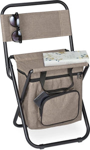 Sedia da Campeggio con Tasca, Pieghevole, con Bracciolo, Dimensioni 60x35x35 cm, Beige