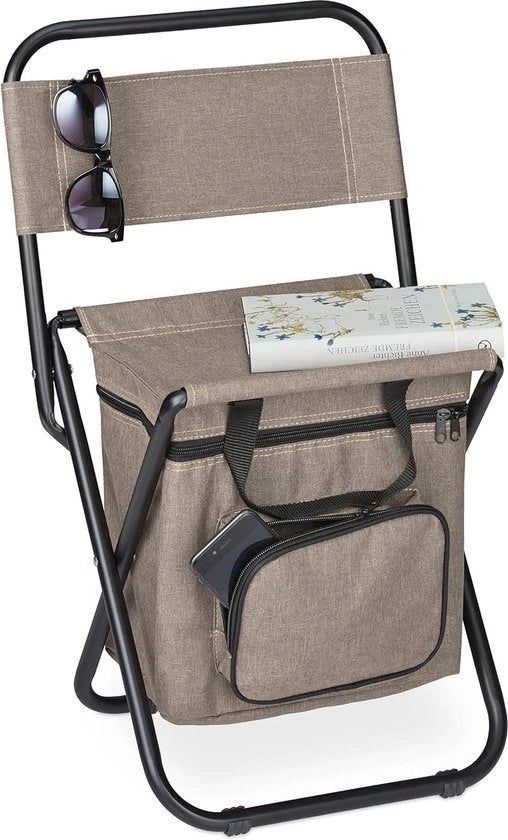 Sedia da Campeggio con Tasca, Pieghevole, con Bracciolo, Dimensioni 60x35x35 cm, Beige