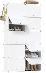 Scarpiera da Ingresso, Porta Scarpe con 10 Scomparti, Scarpiera Modulare per 40 Paia di Scarpe, Contenitore per Scarpe con Porte, in Plastica e Metallo, Bianco, 35x35x45cm/Scomparto