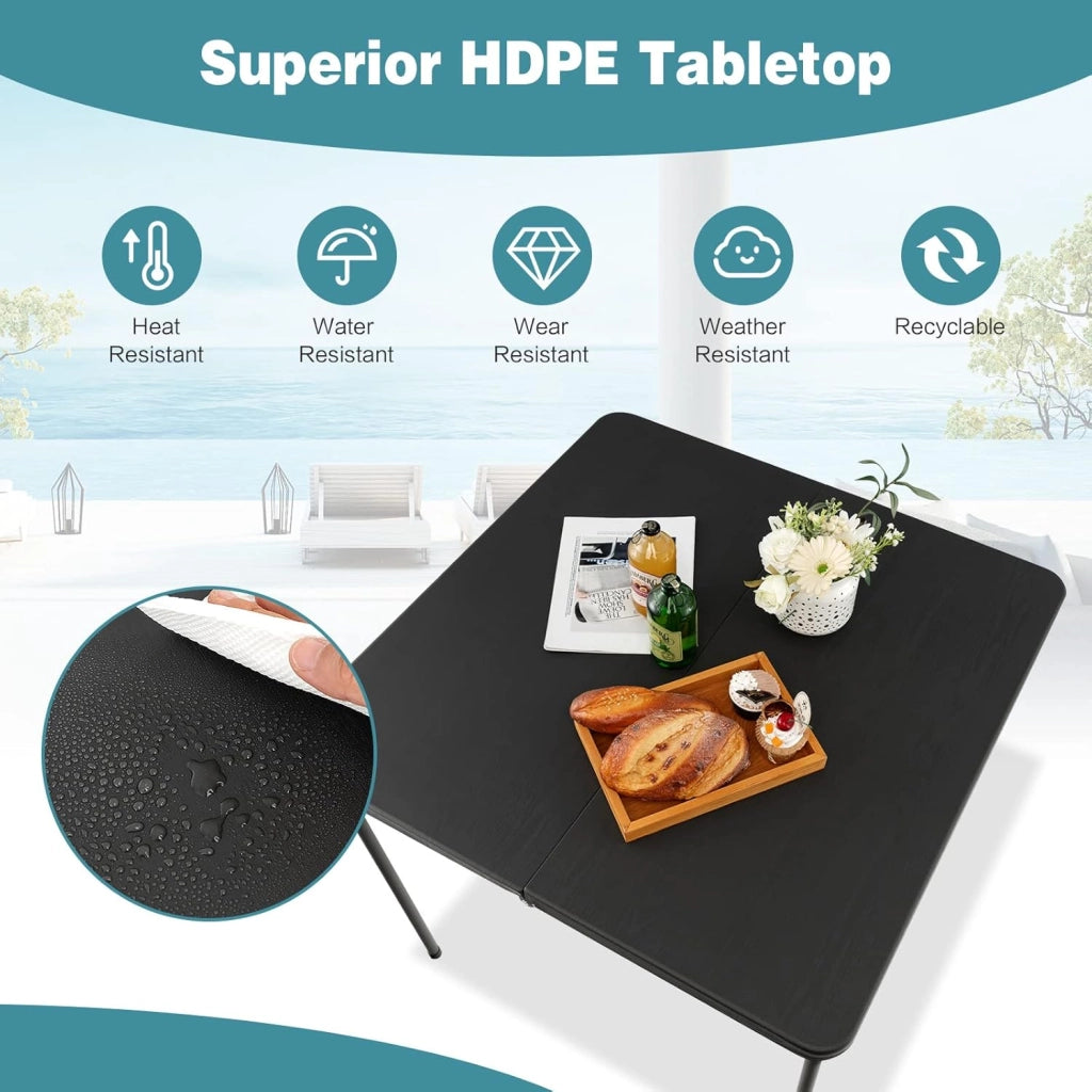 Tavolo Pieghevole da Campeggio, Tavolino Picnic Portatile e Salvaspazio con Cinghie per il Trasporto, in HDPE con e Acciaio, per Barbecue, Giardino, Esterno, Carico di 100 kg (Grigio)