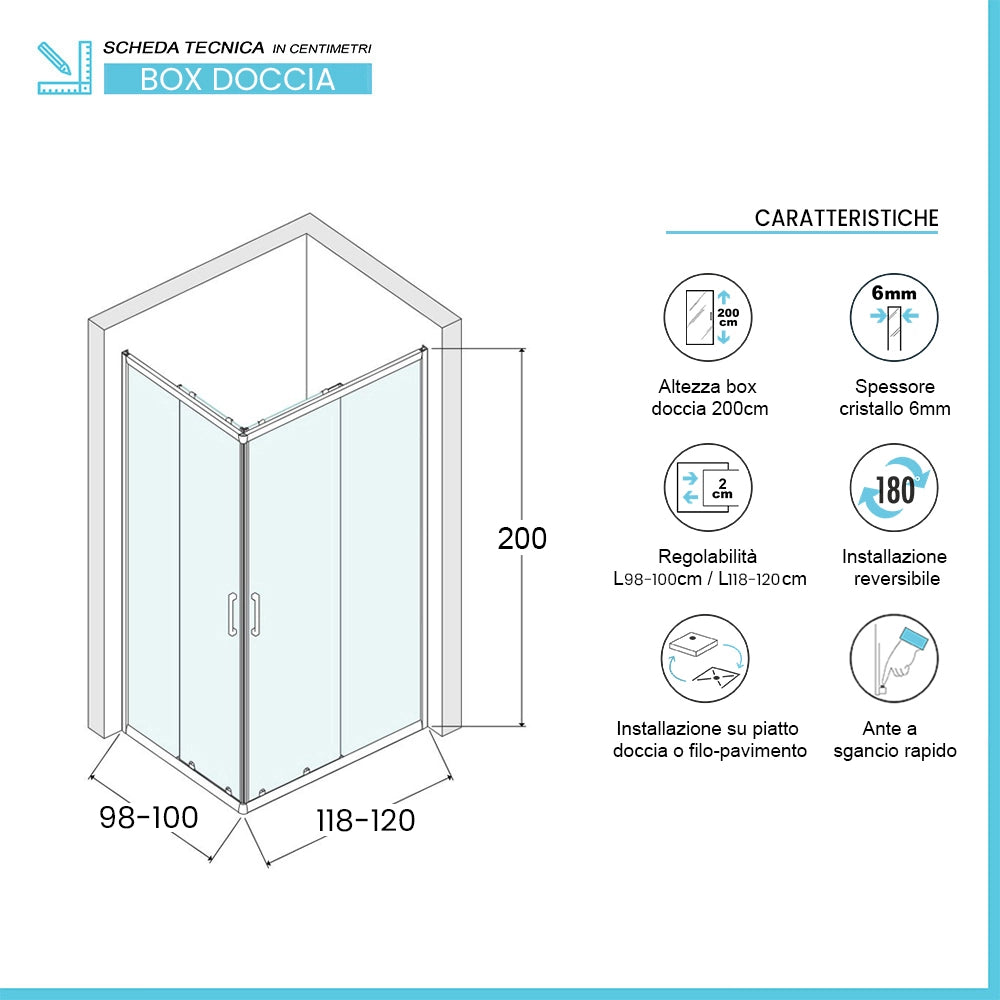 Box doccia 100x120 doppio scorrevole h 200 vetro trasparente Ted
