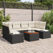 Set di Divano da Giardino da 7 Pezzi con Cuscini Neri in Polirattan e Acacia