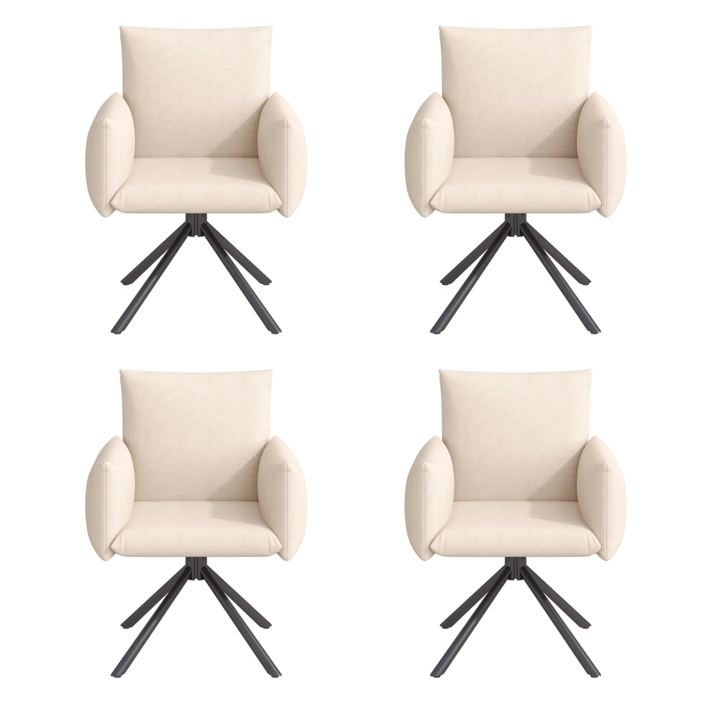 Sedie da pranzo girevoli a 360°, 4 pezzi in velluto beige con braccioli, schienale ergonomico e struttura stabile