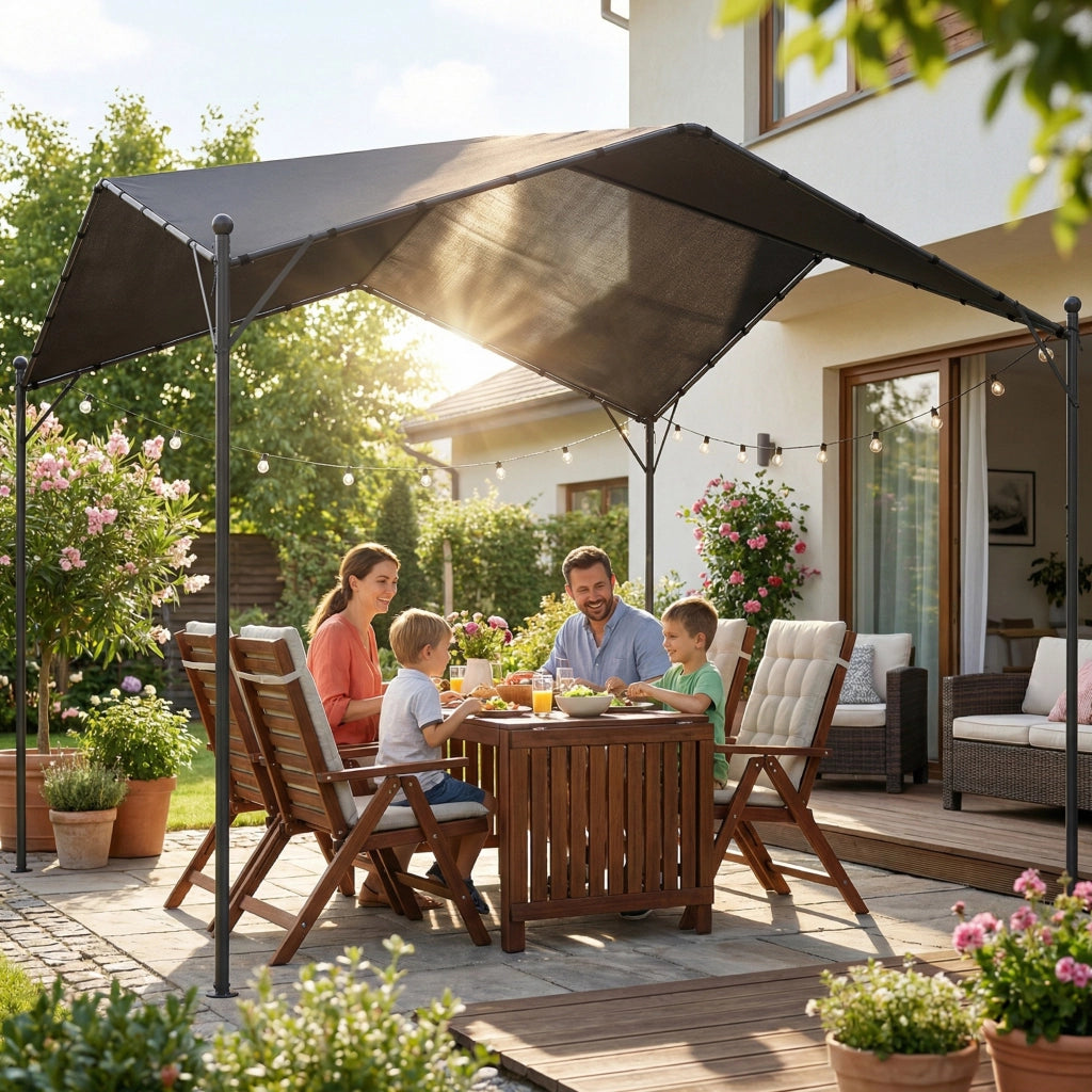Pergola Giardino 3x3 m ¨C Zephmum ¨C Struttura Metallica Tetto Inclinato Grigio