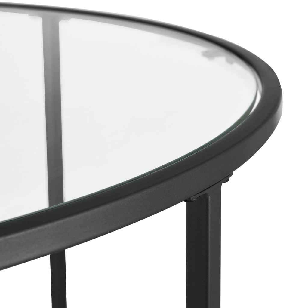 Tavolino Rotondo Kouvola con Piano in Vetro Ø 84 x 46 cm - Nero [en.casa]