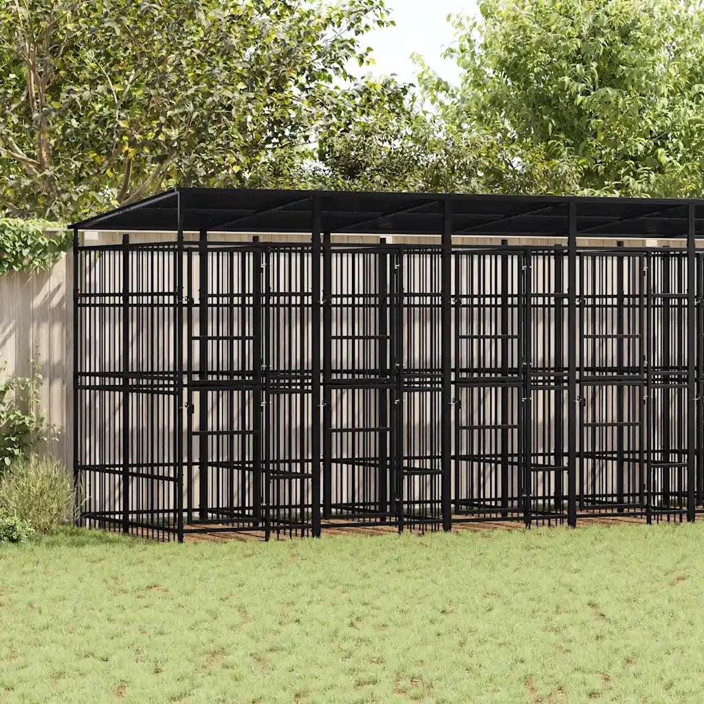 Gabbia per Cani da Esterno con Tetto in Acciaio 14,75 m² 3097953
