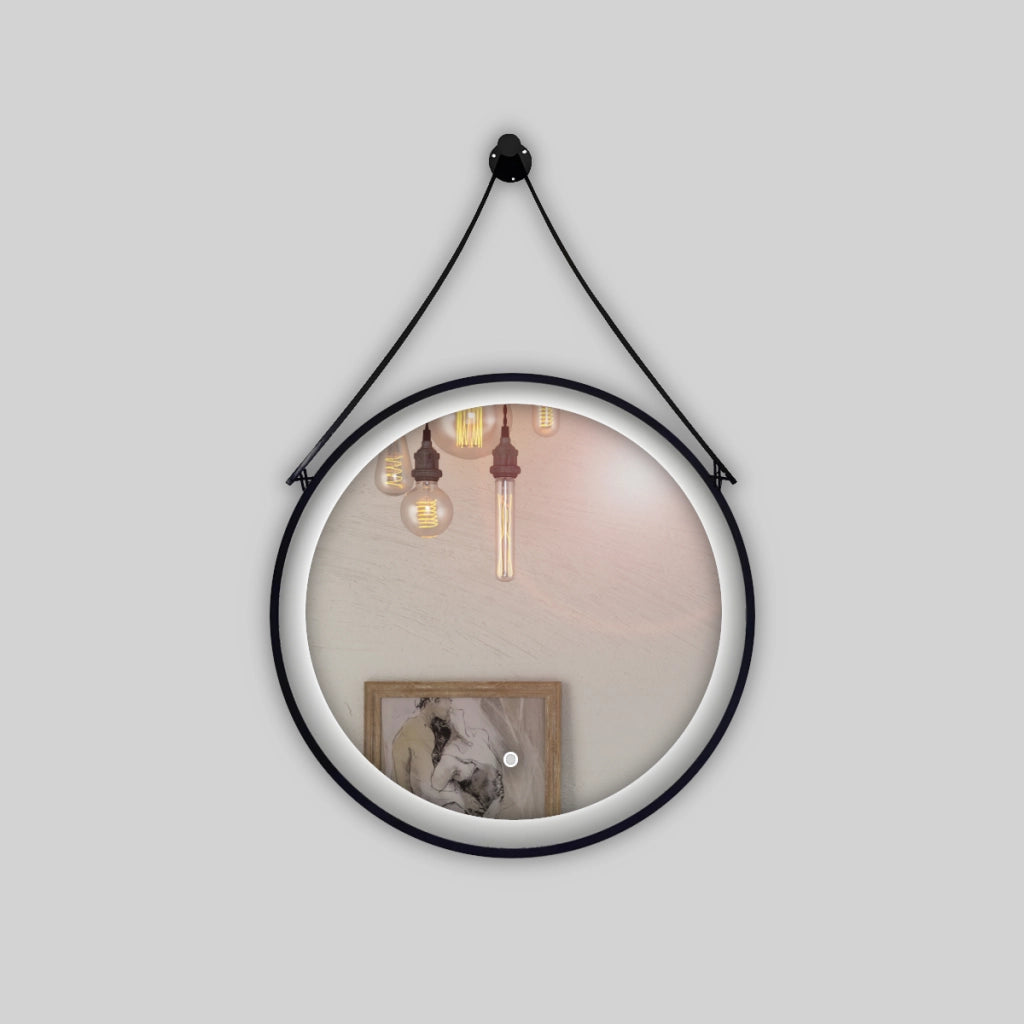 Specchio 5 mm tondo alluminio nero retroilluminato interruttore touch *** misura Ø60, tonalità standard 6000-6500k,...