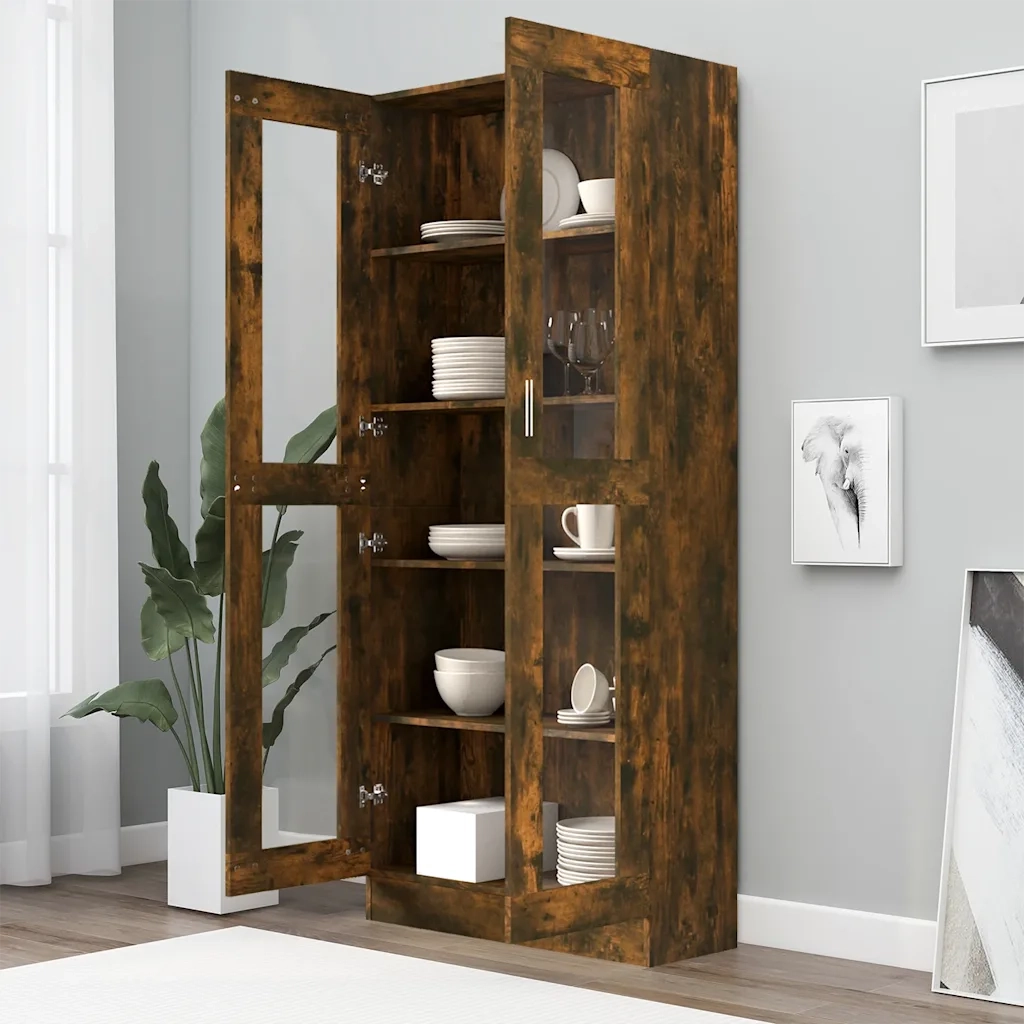 Mobile Vetrina Rovere Fumo 82,5x30,5x185 cm Legno Multistrato 815621