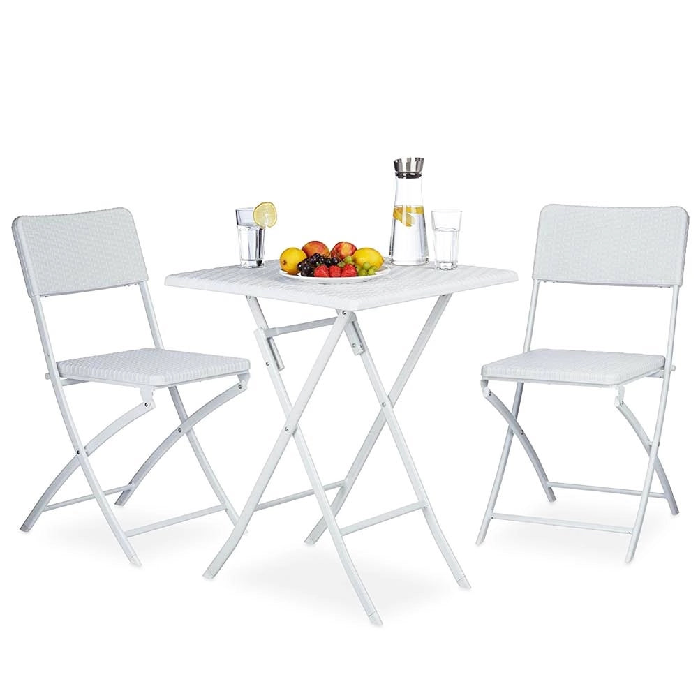 Set Tavolo + 2 Sedie Pieghevole Arredo Esterno Giardino in Polyrattan Bianco