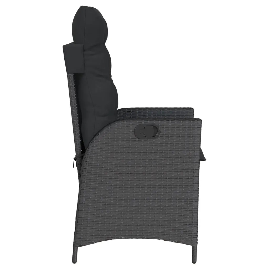 Sedia Reclinabile da Giardino | Sedie da Esterno con Cuscini Nera in Polyrattan