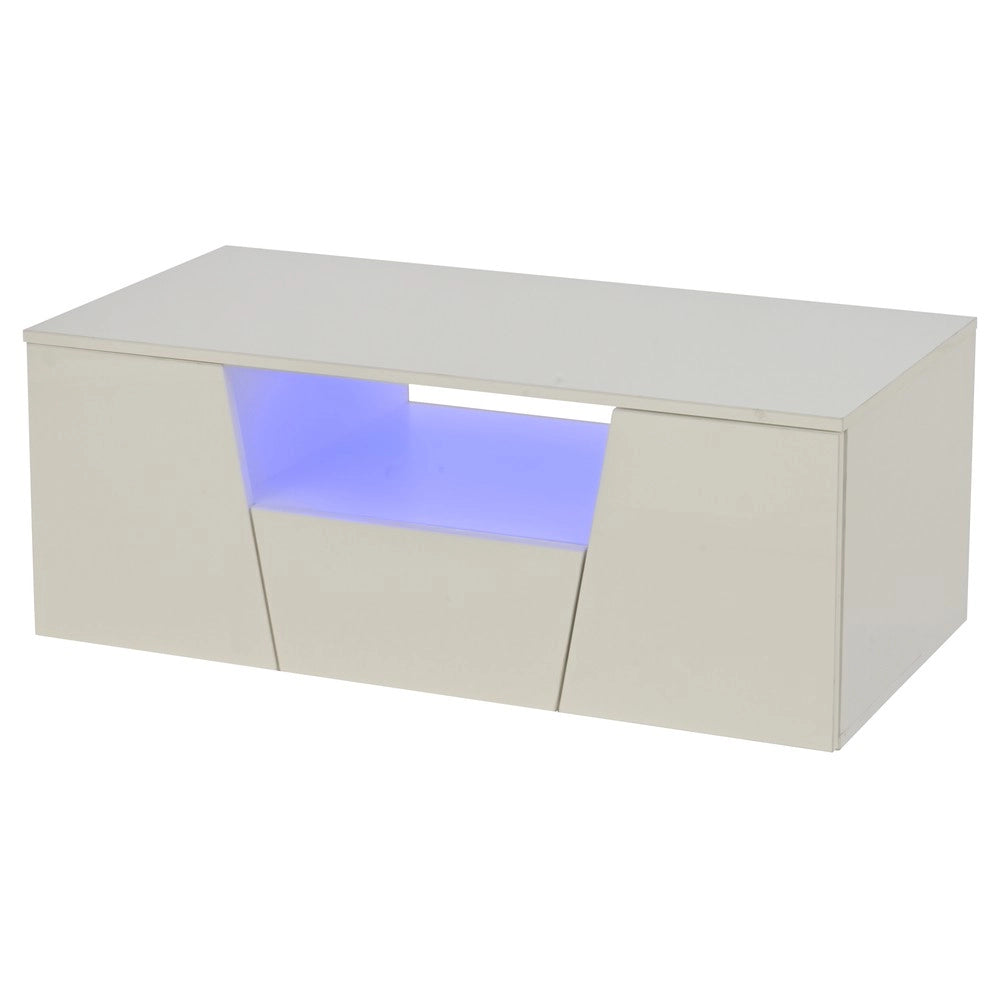 Tavolino da Caff¨¨ con LED e Cassetto ¨C MINIMAL ¨C Bianco Lucido, Design Moderno, 100x50x40