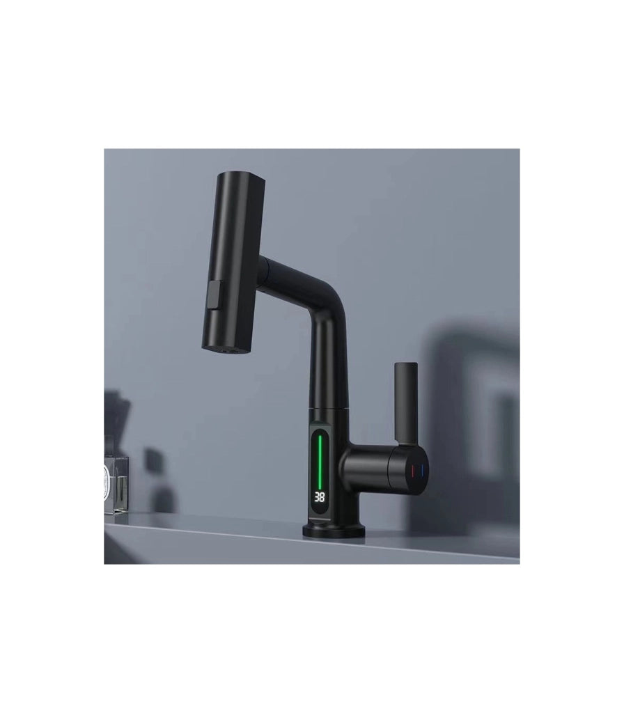 Rubinetto Lavandino Display LED Temperatura LH-189 | Lega | Estraibile 3 modi | Altezza regolabile per Lavare Testa