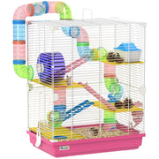 Gabbia per Criceti con Tunnel Piattaforme Ciotola Abbeveratoio Casetta Ramp e Ruota Esercizio ¨C zephmum ¨C Rosa 46x30x58 cm