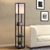 Lampada a Terra 40W con 3 Mensole Integrate e Interruttore a Pedale, Lampada Moderna in MDF e PS, 26x26x160 cm, Nero e Bianco