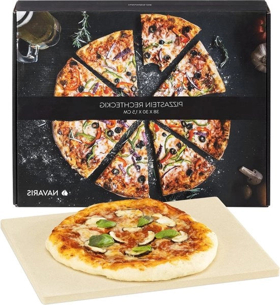 Pietra per pizza per forno XL di pietra naturale - Piatto per pizza per forno o barbecue - Incluso libro di ricette - Forma rettangolare - 38 x 30 x 15cm pietra per pizza