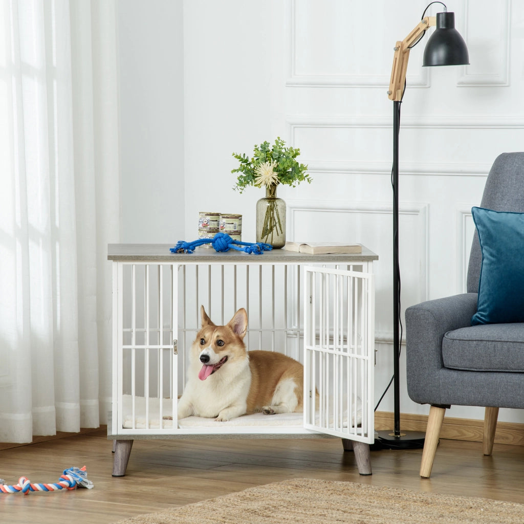 Cuccia per Cani Trasportabile ¨C zephmum ¨C Legno Acciaio Bianco Grigio 86x60x70