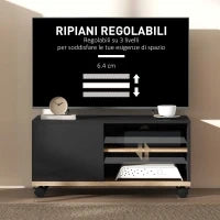 Mobile Porta TV fino 42"con Ruote e Freni, Armadietto e Ripiano Regolabile, 80x45x41 cm, Nero
