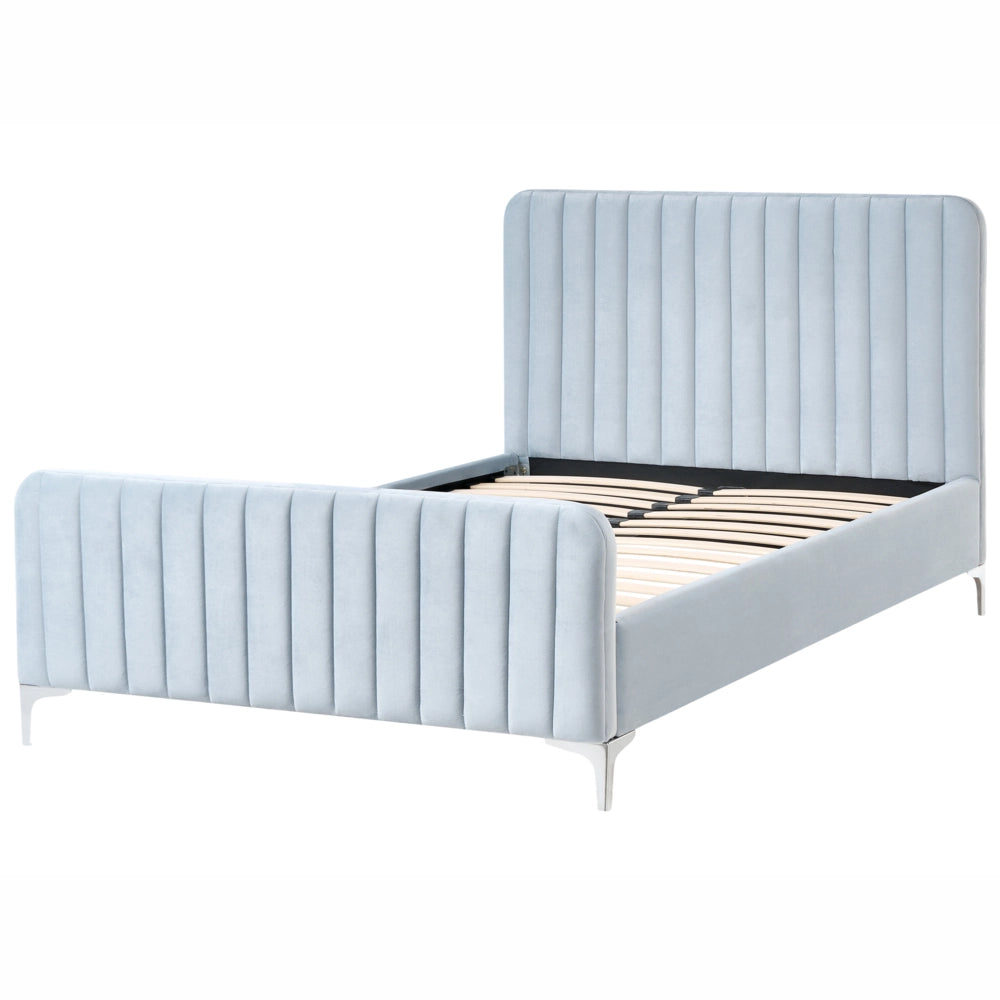 Letto matrimoniale in velluto con testiera trapuntata gambe in metallo da 120 x 200 cm e base a doghe azzurro Design moderno