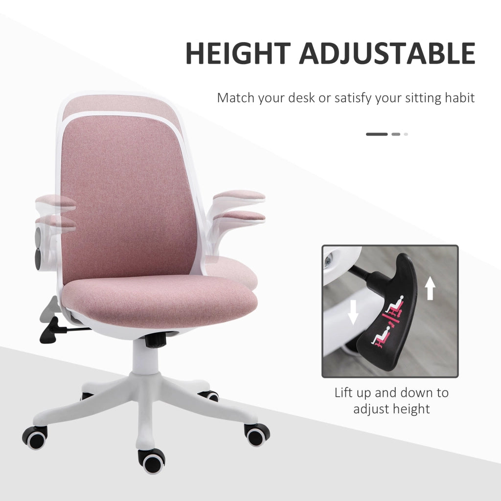 Sedia da Ufficio Ergonomica Altezza Regolabile 62,5x60x94-104 cm in Tessuto Effetto Lino Bianco e Rosa