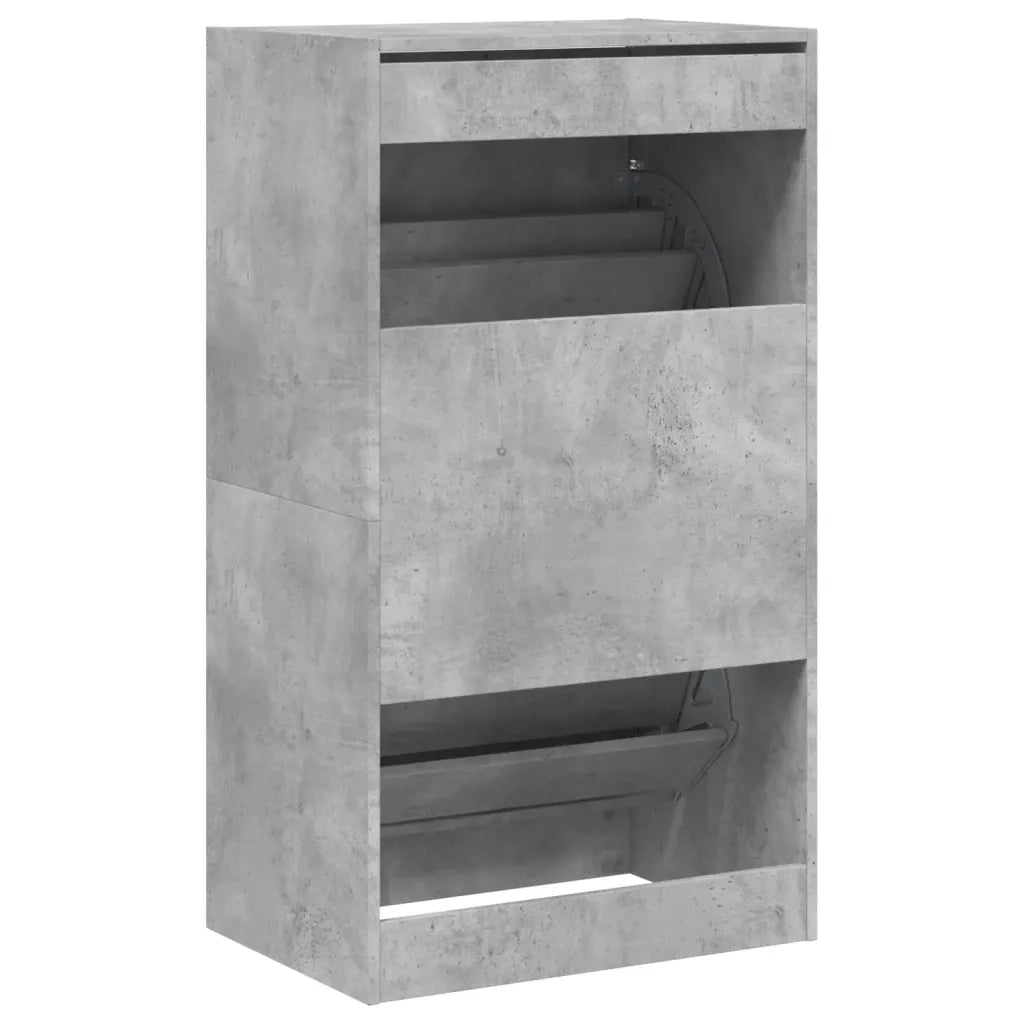 Scarpiera 2 Cassetti Ribaltabili-Scaffale per scarpe Grigio Cemento 60x42x108 cm
