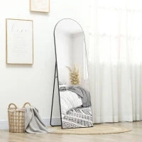 Specchio a Figura Intera, Senza Cornice, Autoportante o Montabile a Parete, Supporto in Metallo, 50x150 cm, Nero