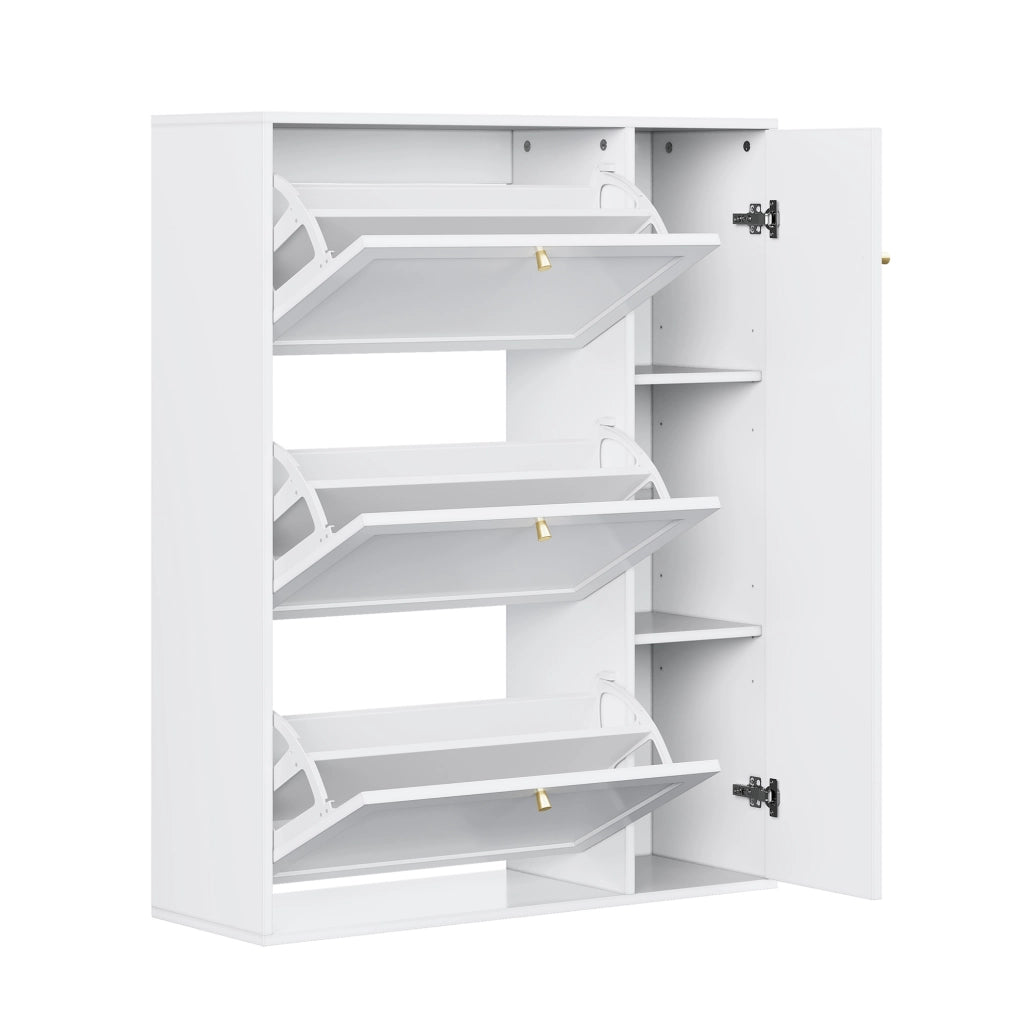 Scarpiera stretta a 3 ribalte e 1 anta; 90x25x114 cm; bianco