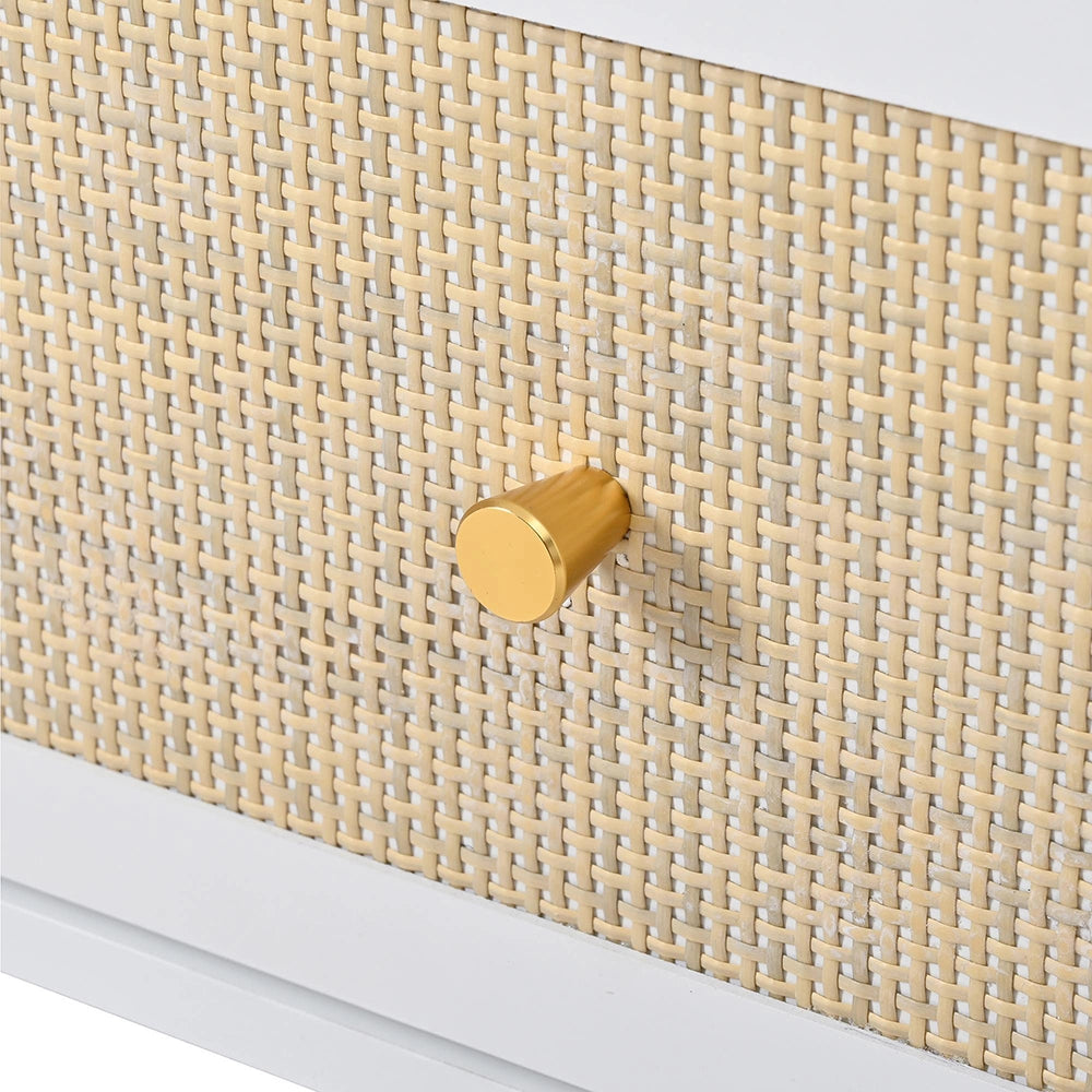 Armadio da camera a 2 ante - Xylo - 80x48x175 cm - Bianco - Cassetto in rattan e appendiabiti