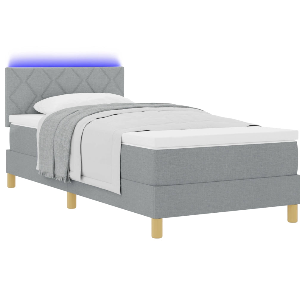 Letto Box Spring con Materasso & LED Grigio Chiaro 90x200 cm Tessuto