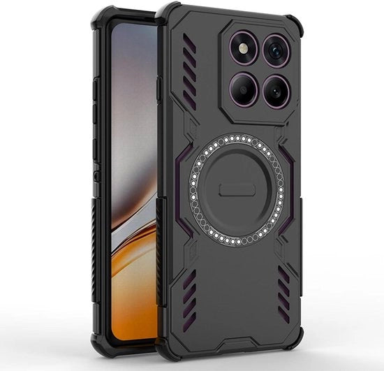 Protezione magnetica per smartphone, resistente agli urti, TPU-silicona morbida + PC rigida, protezione militare contro cadute, dissipazione del calore, nero.