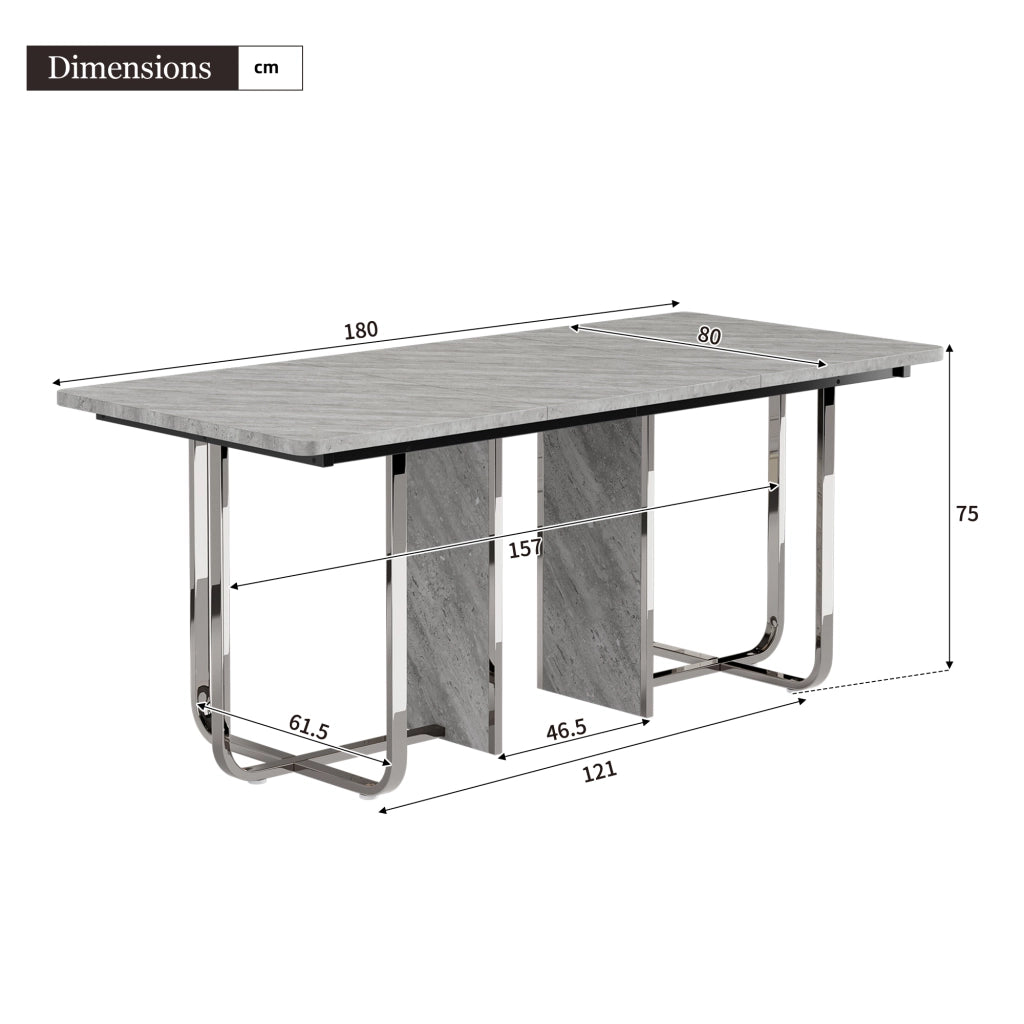 Tavolo da pranzo per 6 persone con piano in MDF e gambe in metallo, stile moderno, per sala da pranzo, grigio, 180 × 80 cm