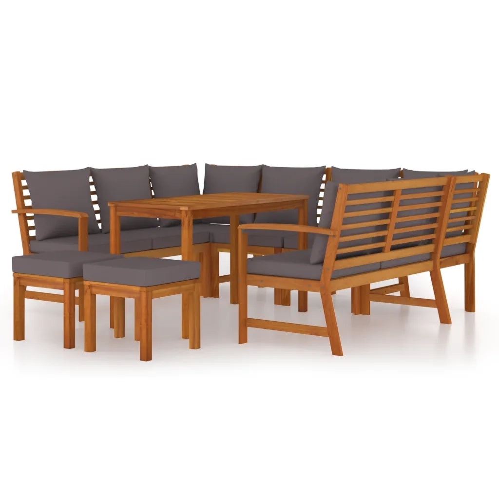 Set da Pranzo da Giardino 9pz con Cuscini Legno Massello Acacia 3154977