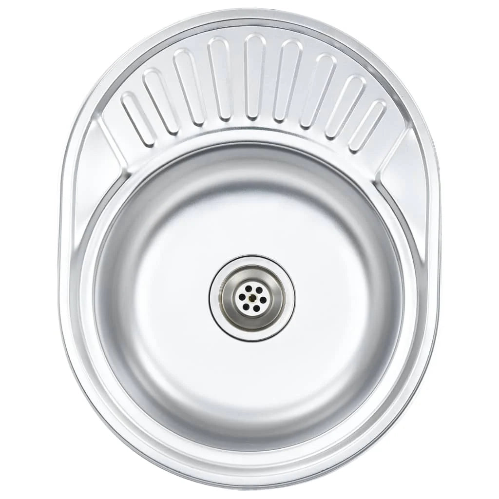 Lavello da cucina con filtro e sifone lavello ovale lavello da incasso acciaio inossidabile resistente adatto per interni domestici 02_0002357