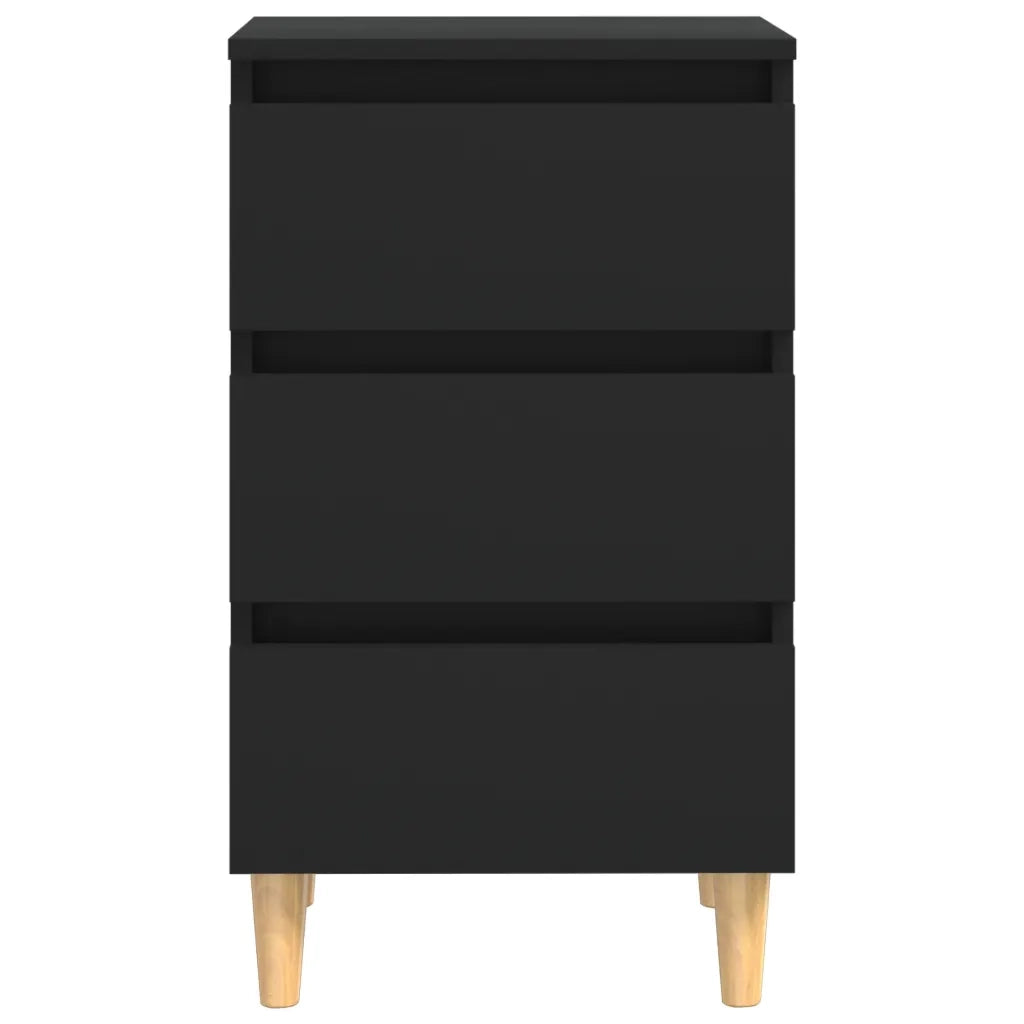 Comodini con Gambe in Legno Massello 2pz Neri 40x35x69 cm 805890