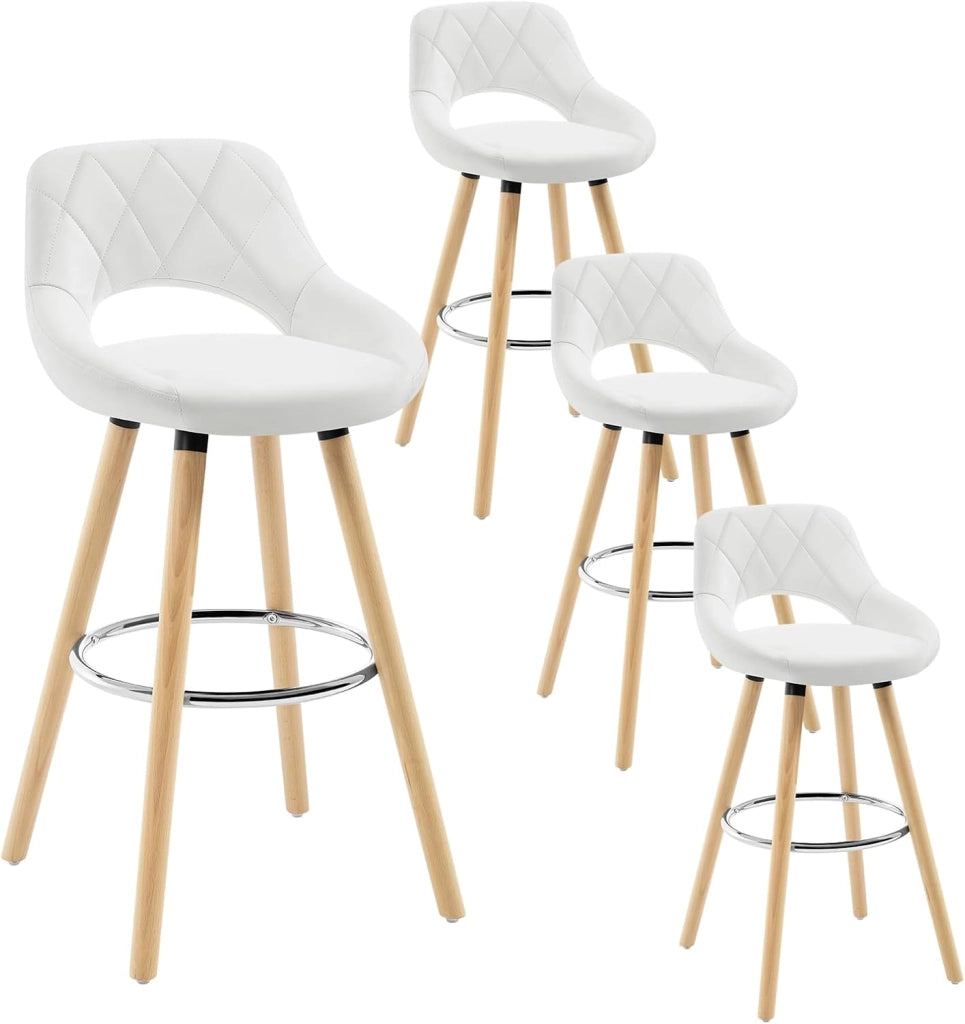 Sgabelli da Cucina Set di 4, Sgabello da Bar per Colazione, Sgabelli Alti con Poggiapiedi e Schienale, Sedile in Tessuto Tecnico+Gambe in Legno, Antracite, BH291an-4