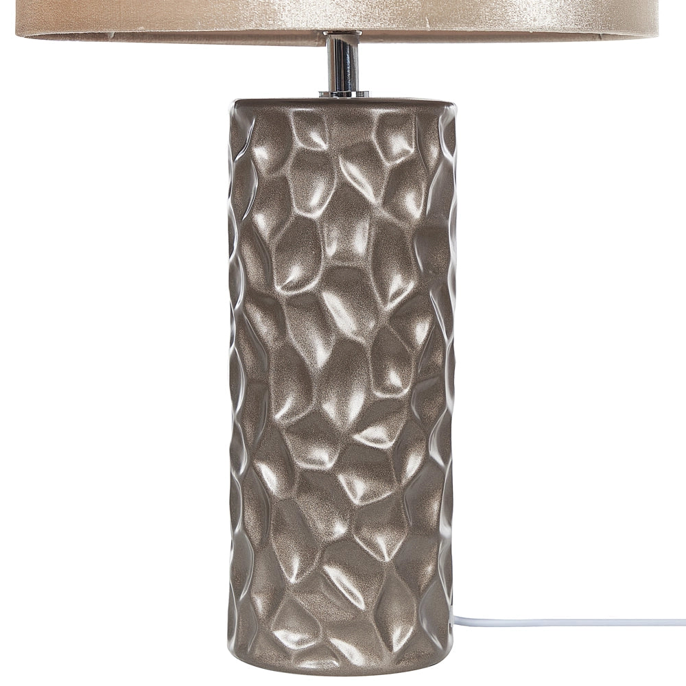Lampada da Tavolo dorato Ceramica 50 cm Motivo Geometrico Velluto Tamburo Paralume Comodino Soggiorno Camera da Letto Illuminazione Glamour