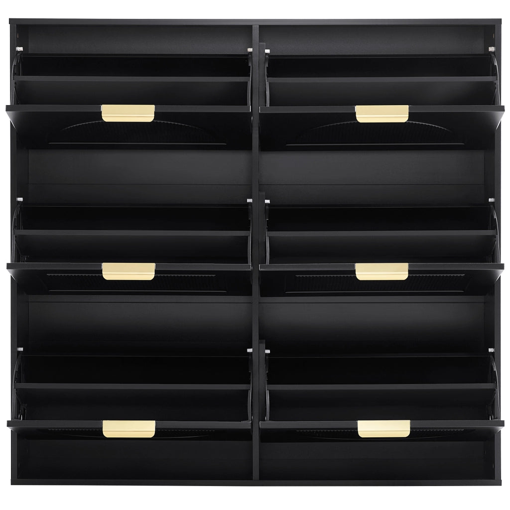 Scarpiera con 6 ante ribaltabili e ripiani aperti per ingresso e corridoio in MDF nero 118 × 25 × 115 cm